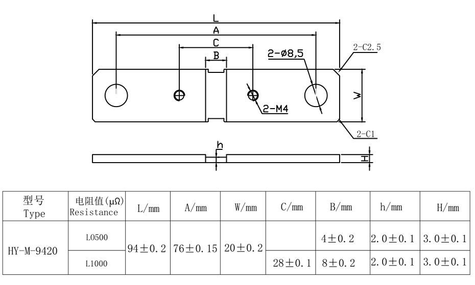 锰铜分流器9420系列尺寸 锰铜分流器9420系列尺寸